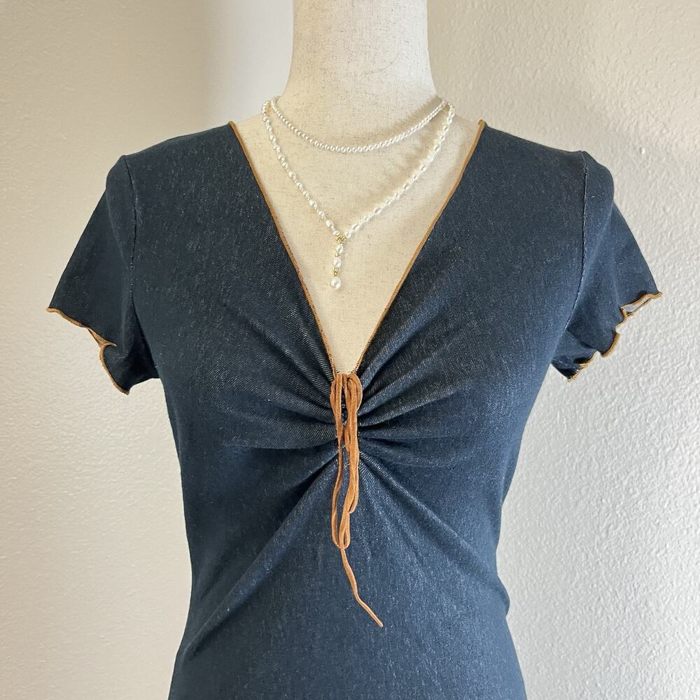 VTG Carrie Allen Twist Front Mini Dress Milkmaid Y2K V Neck - Picture 3 of 9